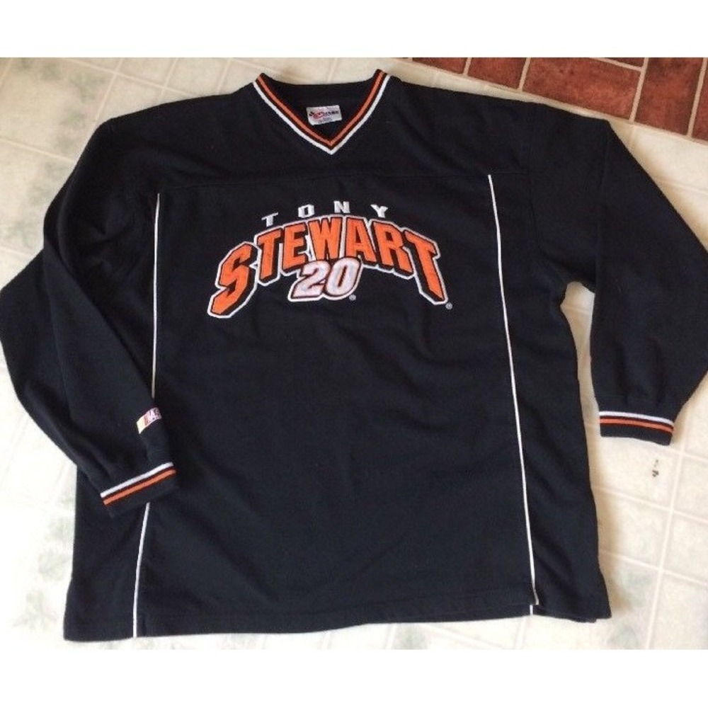 Men's Black & Orange Tony Stewart Pullโ Over Shirt sz XL by Chase Authentic # 20